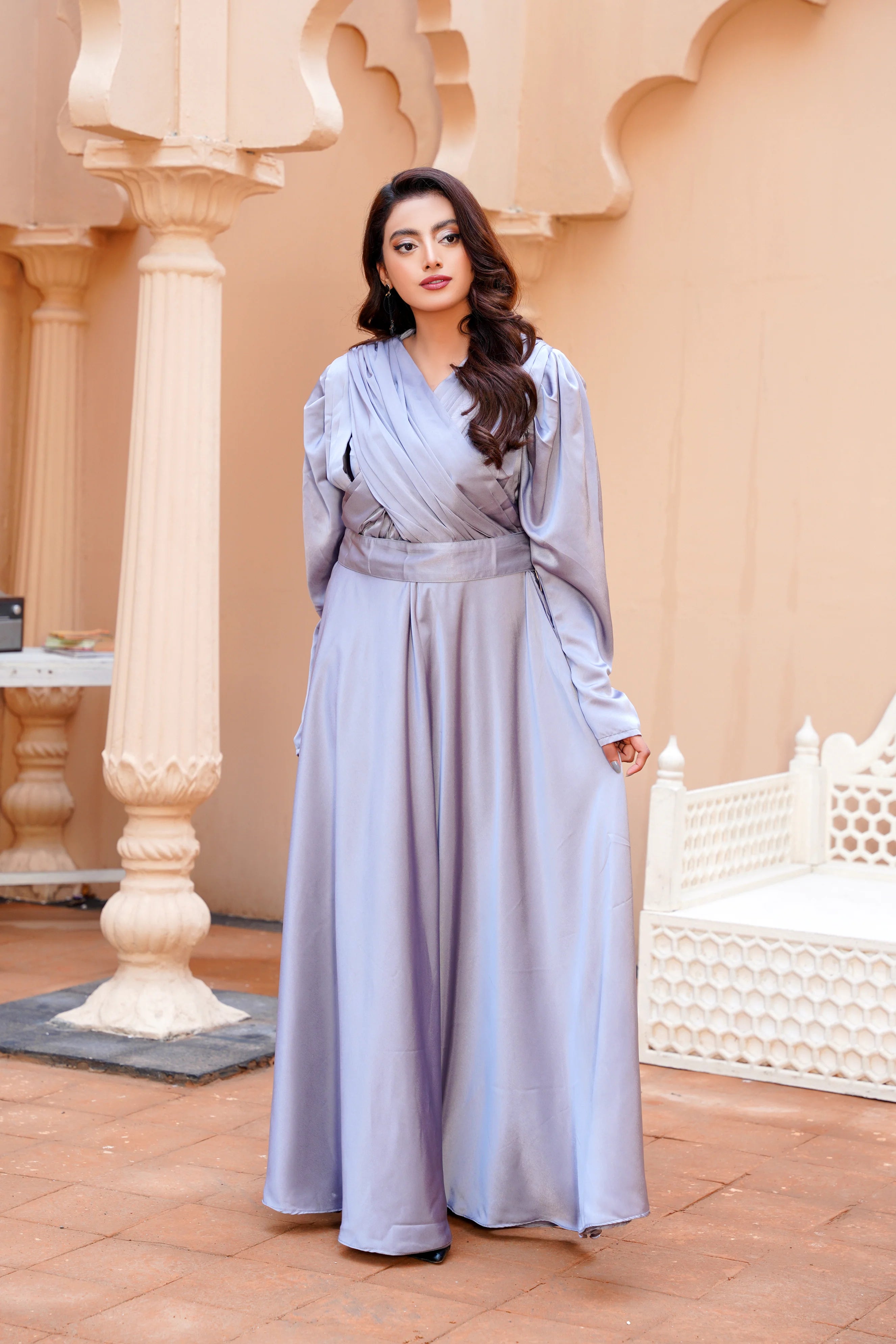 Silver Silk Maxi Dress